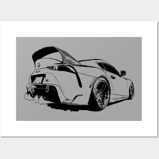 Toyota GR Supra Mk5 - black stylized on light background Posters and Art